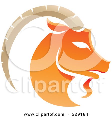 Royalty-Free (RF) Clipart Illustration of a Shiny Orange Capricorn Zodiac Logo Icon by cidepix