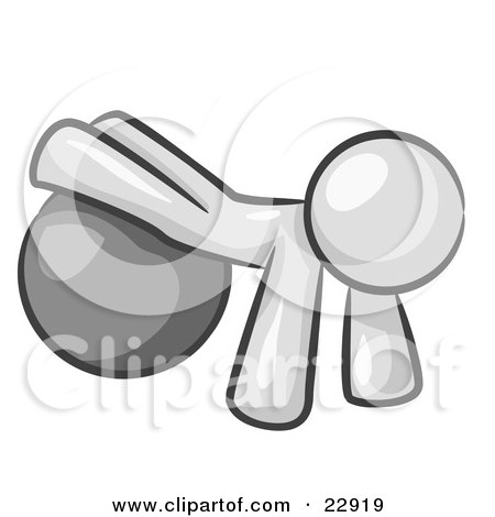 Clipart Illustration of a White Man Strength Training His Arms And Legs While Using A Yoga Exercise Ball by Leo Blanchette