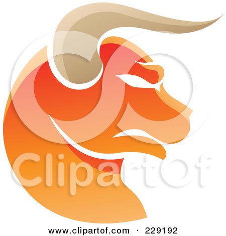 Royalty-Free (RF) Clipart Illustration of a Shiny Orange Taurus Zodiac Logo Icon by cidepix