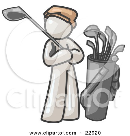 Clipart Illustration of a White Man Standing by His Golf Clubs by Leo Blanchette