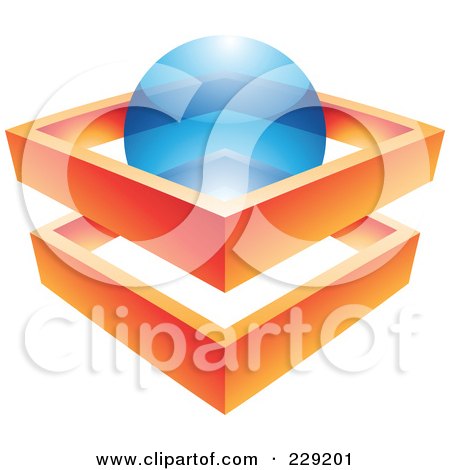 Royalty-Free (RF) Clipart Illustration of an Abstract Logo Icon Of An Orange Frame And Blue Sphere by cidepix