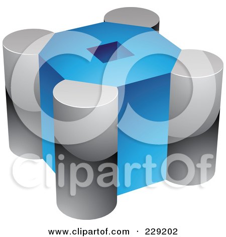 Royalty-Free (RF) Clipart Illustration of a 3d Blue And Chrome Cubic Logo Icon - 2 by cidepix