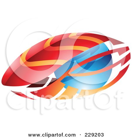Royalty-Free (RF) Clipart Illustration of an Abstract Logo Icon Of Red And Orange Leaves Or Feathers And Blue Sphere by cidepix