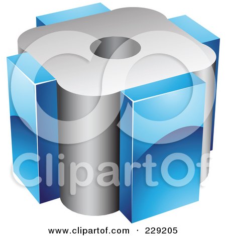 Royalty-Free (RF) Clipart Illustration of a 3d Blue And Chrome Cubic Logo Icon - 1 by cidepix