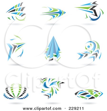 Royalty-Free (RF) Clipart Illustration of a Digital Collage Of Blue, Green, Gray And Black Dynamic Logo Icons by cidepix