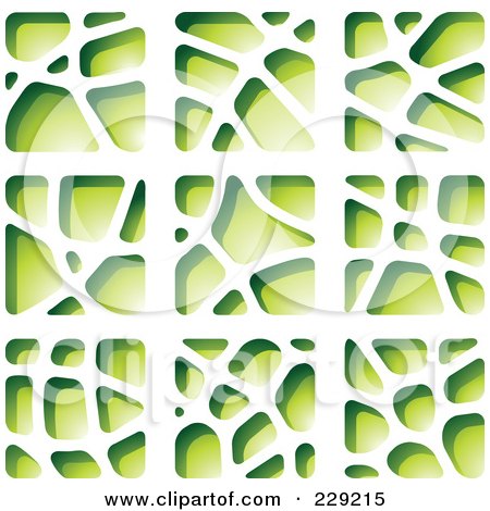Royalty-Free (RF) Clipart Illustration of a Digital Collage Of Green Stone Like Paper Cut Out Logo Icons by cidepix