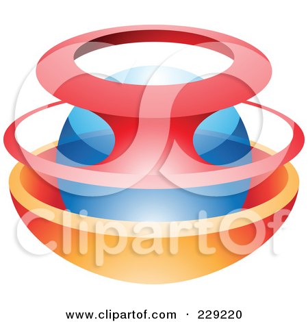 Royalty-Free (RF) Clipart Illustration of an Abstract Logo Icon Of A Blue Sphere Guarded By Red And Orange Frames by cidepix