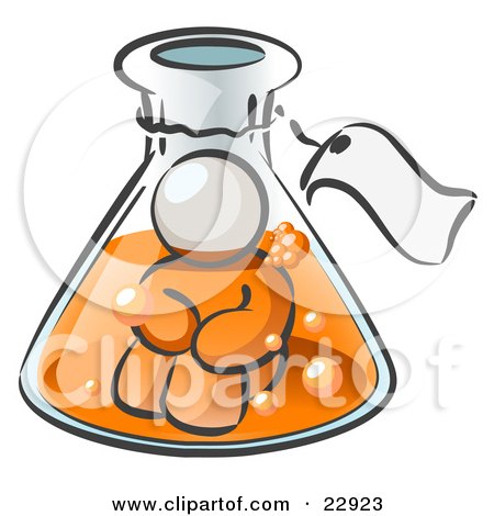 Clipart Illustration of a White Man Trapped Inside A Bubbly Potion In A Laboratory Beaker With A Tag Around The Bottle by Leo Blanchette