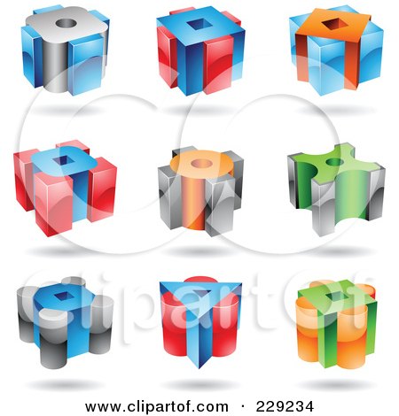 Royalty-Free (RF) Clipart Illustration of a Digital Collage Of 3d Colorful Cubic Logo Icons by cidepix