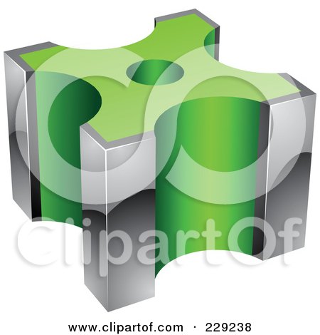 Royalty-Free (RF) Clipart Illustration of a 3d Green And Chrome Cubic Logo Icon by cidepix