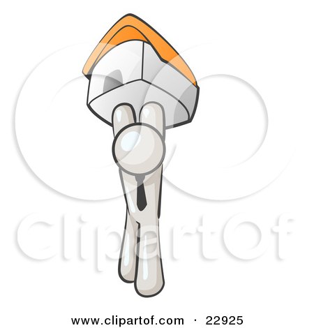 Clipart Illustration of a White Man Holding Up A House Over His Head, Symbolizing Home Loans and Realty by Leo Blanchette