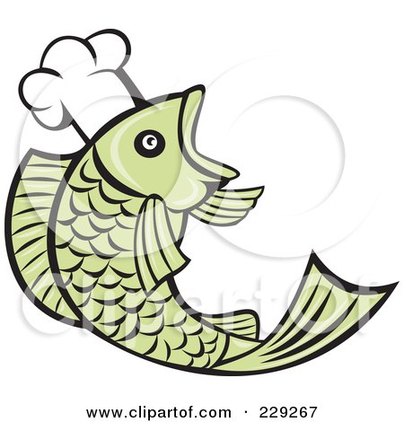 Royalty-Free (RF) Clipart Illustration of a Retro Chef Fish Logo by patrimonio