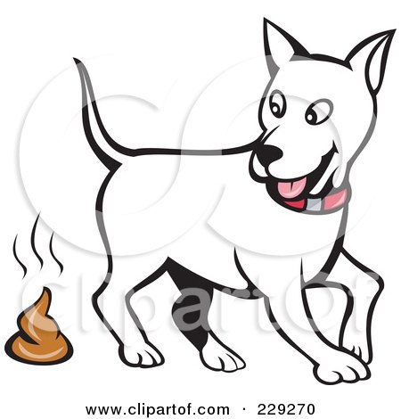 Royalty-Free (RF) Clipart Illustration of a White Dog Walking Away From Poop by patrimonio