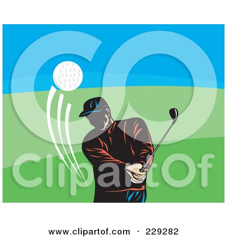 Royalty-Free (RF) Clip Art Illustration of a Retro Golfer Man Swinging by patrimonio