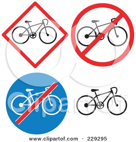 Royalty-Free (RF) Clipart Illustration of a Digital Collage Of Prohibited Bicycling Road Signs by patrimonio
