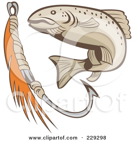 Royalty-Free (RF) Clipart Illustration of a Retro Fish And Hook Logo by patrimonio