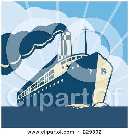 Royalty-Free (RF) Clipart Illustration of a Retro Cruiseliner Ship At Sea by patrimonio