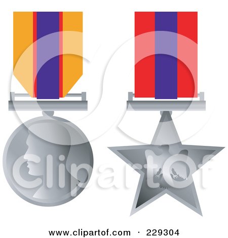 Royalty-Free (RF) Clipart Illustration of a Digital Collage Of Two Silver Award Medals by patrimonio