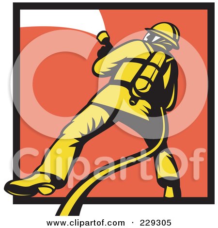 Royalty-Free (RF) Clipart Illustration of a Retro Fireman And Hose Logo - 2 by patrimonio