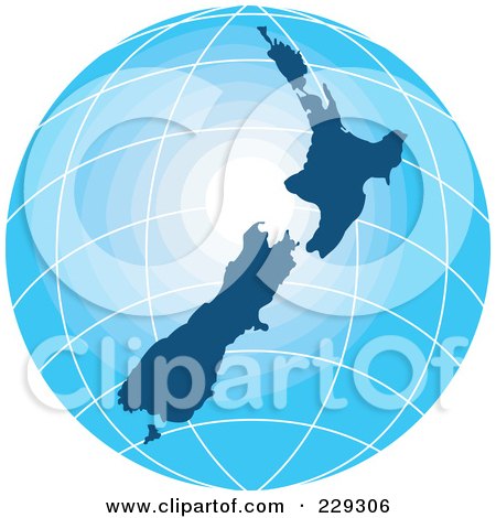 Royalty-Free (RF) Clipart Illustration of a Gradient Blue New Zealand Globe by patrimonio
