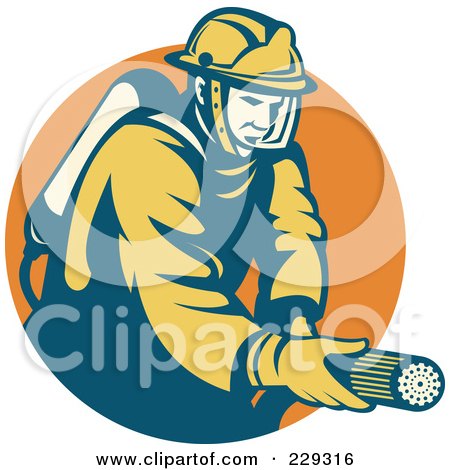 Royalty-Free (RF) Clipart Illustration of a Retro Fireman And Hose Logo - 1 by patrimonio