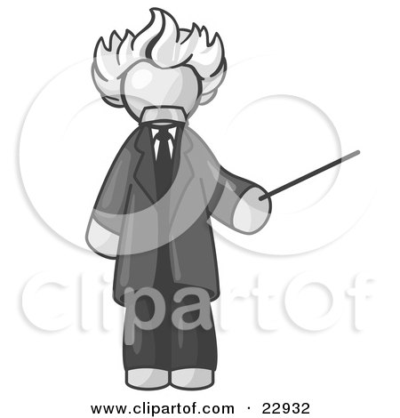 Clipart Illustration of a White Man Depicted as Albert Einstein Holding a Pointer Stick by Leo Blanchette