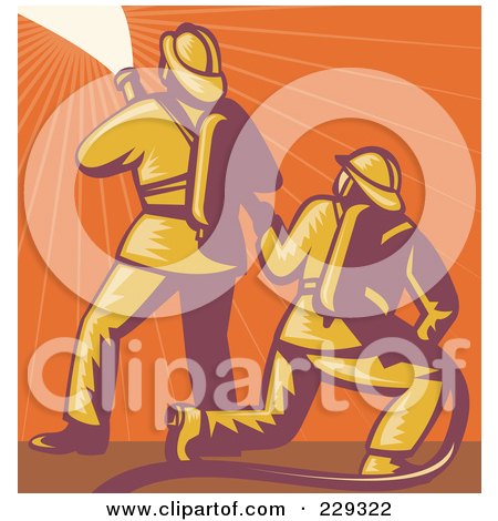 Royalty-Free (RF) Clipart Illustration of a Retro Fireman And Hose Logo - 3 by patrimonio