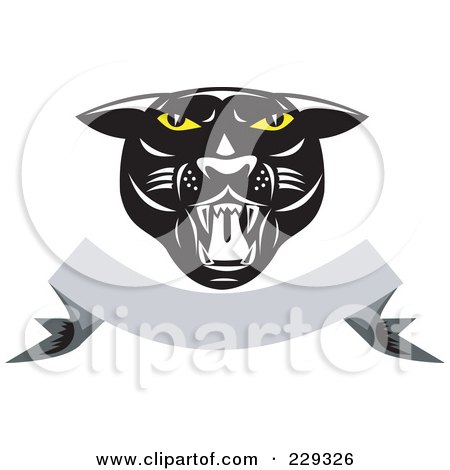 Royalty-Free (RF) Clipart Illustration of a Retro Panther Head Over A Blank Banner by patrimonio