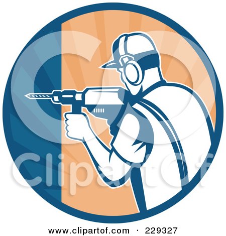 Royalty-Free (RF) Clipart Illustration of a Retro Construction Worker Drilling In A Circle by patrimonio