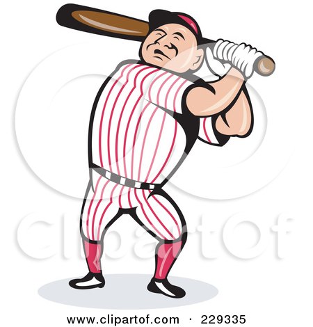 Royalty-Free (RF) Clipart Illustration of a Baseball Man Swinging A Bat by patrimonio