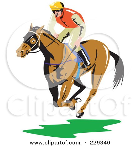 Royalty-Free (RF) Clipart Illustration of a Jockey On A Running Horse by patrimonio
