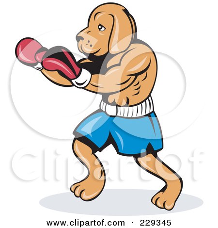 Royalty-Free (RF) Clipart Illustration of a Dog Boxing In Red Gloves by patrimonio