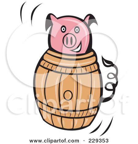Royalty-Free (RF) Clipart Illustration of a Pink Pig In A Barrel by patrimonio