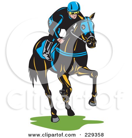 Royalty-Free (RF) Clipart Illustration of a Jockey On A Horse by patrimonio