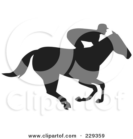 Royalty-Free (RF) Clipart Illustration of a Profile View Of A Jockey Racing A Horse by patrimonio