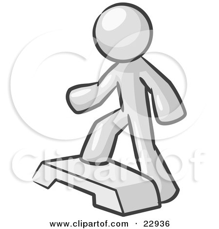 Clipart Illustration of a White Man Doing Step Ups On An Aerobics Platform While Exercising by Leo Blanchette