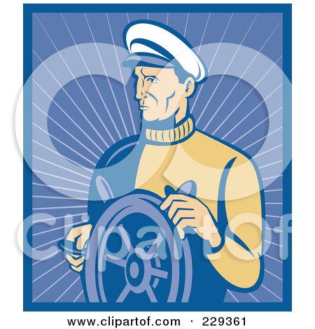 Royalty-Free (RF) Clipart Illustration of a Retro Captain With A Ship Helm by patrimonio