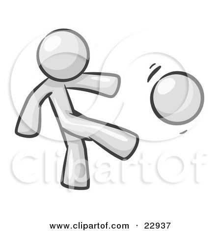 Clipart Illustration of a White Man Kicking A Ball Really Hard While Playing A Game by Leo Blanchette
