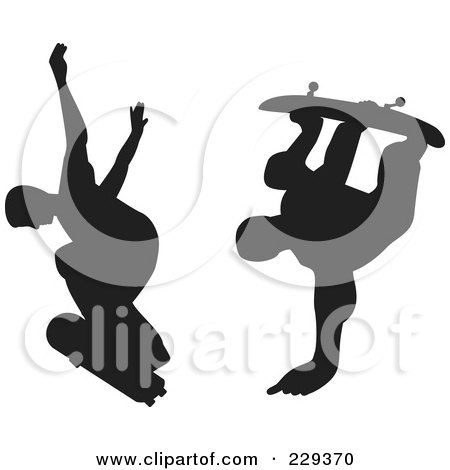 Royalty-Free (RF) Clipart Illustration of a Digital Collage Of Two Silhouetted Skateboarders - 1 by patrimonio