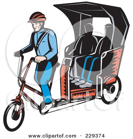 Royalty-Free (RF) Clipart Illustration of People Riding On A Retro Rickshaw by patrimonio