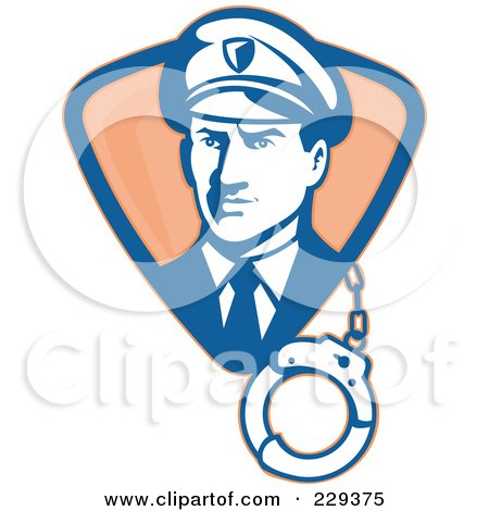 Royalty-Free (RF) Clipart Illustration of a Retro Guard With Cuffs Logo by patrimonio