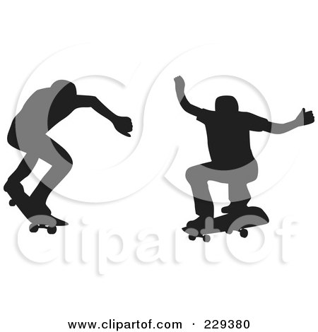 Royalty-Free (RF) Clipart Illustration of a Digital Collage Of Two Silhouetted Skateboarders - 2 by patrimonio