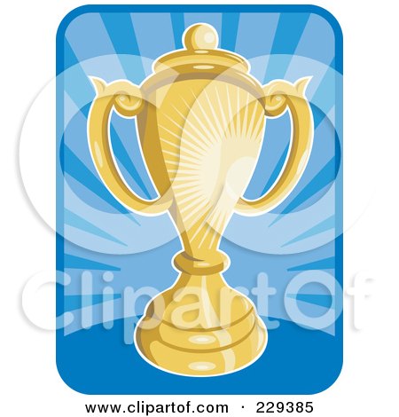 Royalty-Free (RF) Clipart Illustration of a Golden Trophy Over Blue Rays by patrimonio