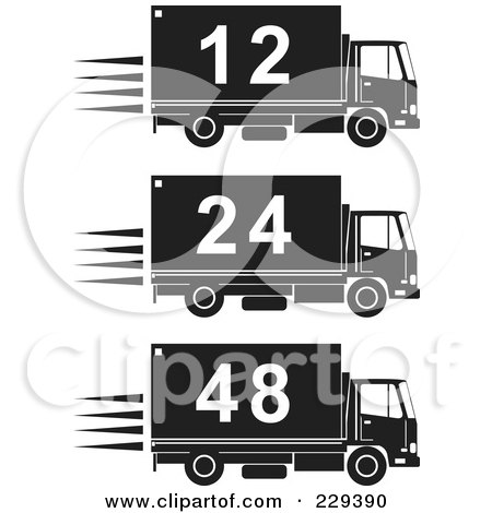 Royalty-Free (RF) Clipart Illustration of a Digital Collage Of Black And White Numbered Delivery Trucks by patrimonio