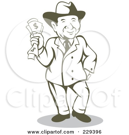 Royalty-Free (RF) Clipart Illustration of a Retro Wealthy Man Holding Cash by patrimonio