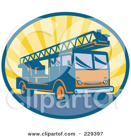 Royalty-Free (RF) Clipart Illustration of a Retro Fire Engine Logo by patrimonio