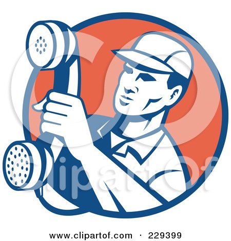 Royalty-Free (RF) Clipart Illustration of a Retro Phone Worker Logo by patrimonio