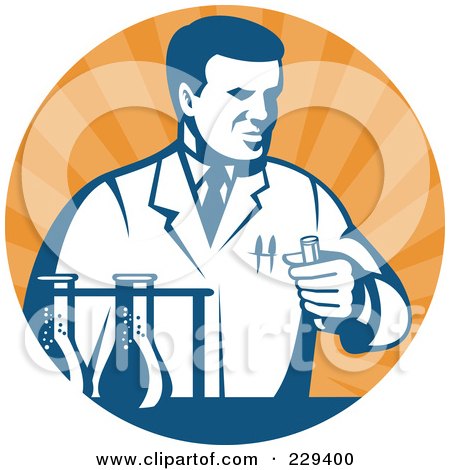 Royalty-Free (RF) Clipart Illustration of a Retro Scientist Holding A Test Tube Logo by patrimonio