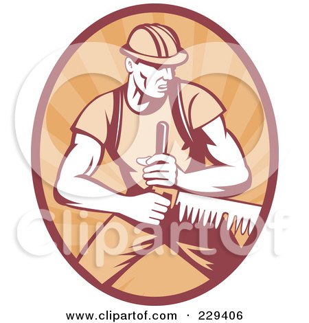 Royalty-Free (RF) Clipart Illustration of a Retro Logger Sawing Logo by patrimonio