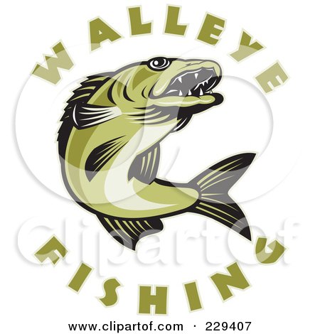 Royalty-Free (RF) Clipart Illustration of Walleye Fishing Text Around A Fish by patrimonio
